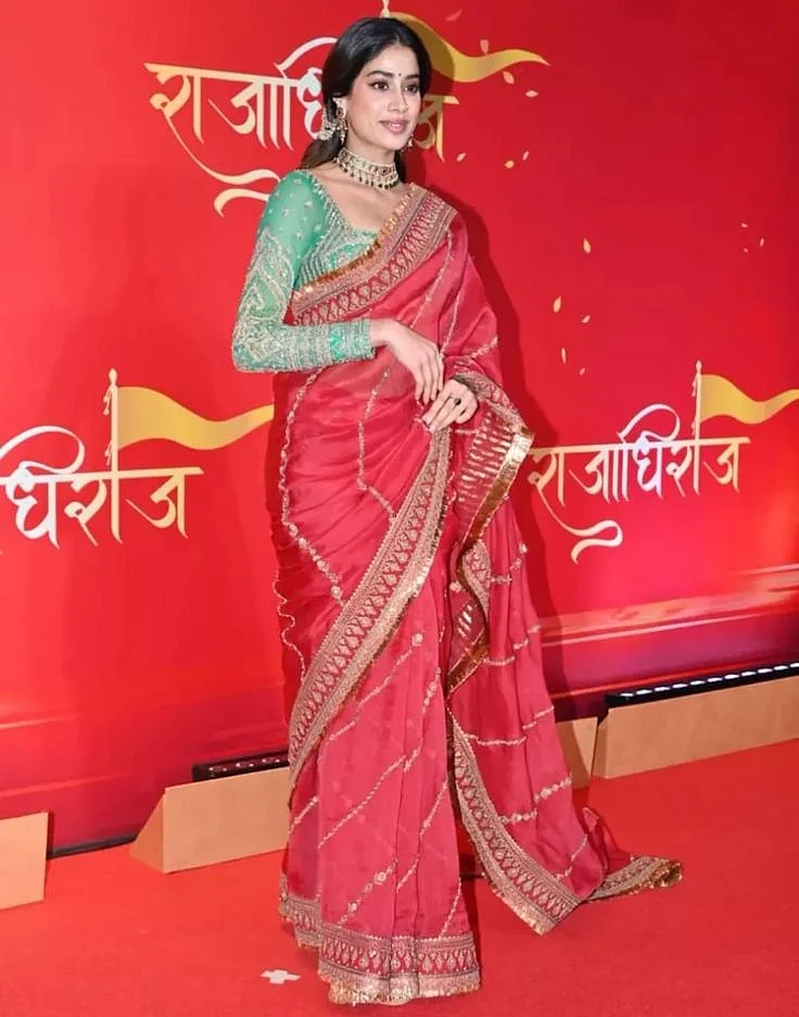 Janhvi Kapoor Stunned In A Red Hued Saroja Ramani Saree Worth Rs 1