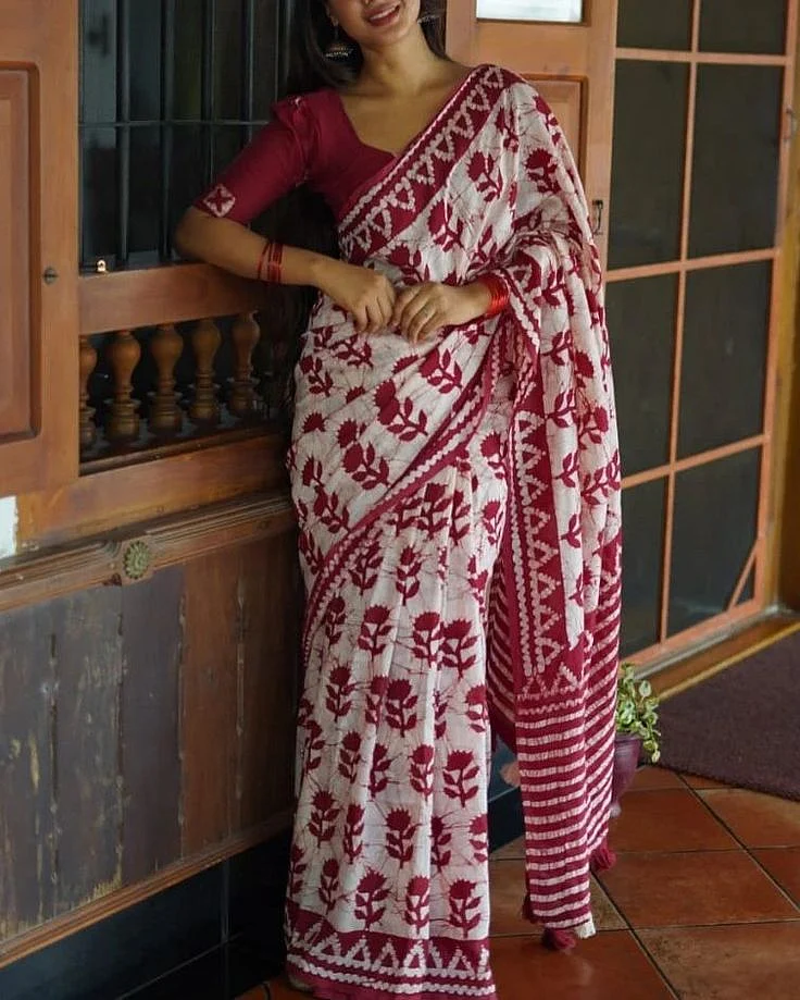 SOFT PURE CHANDERI COTTON SAREE with hand block…