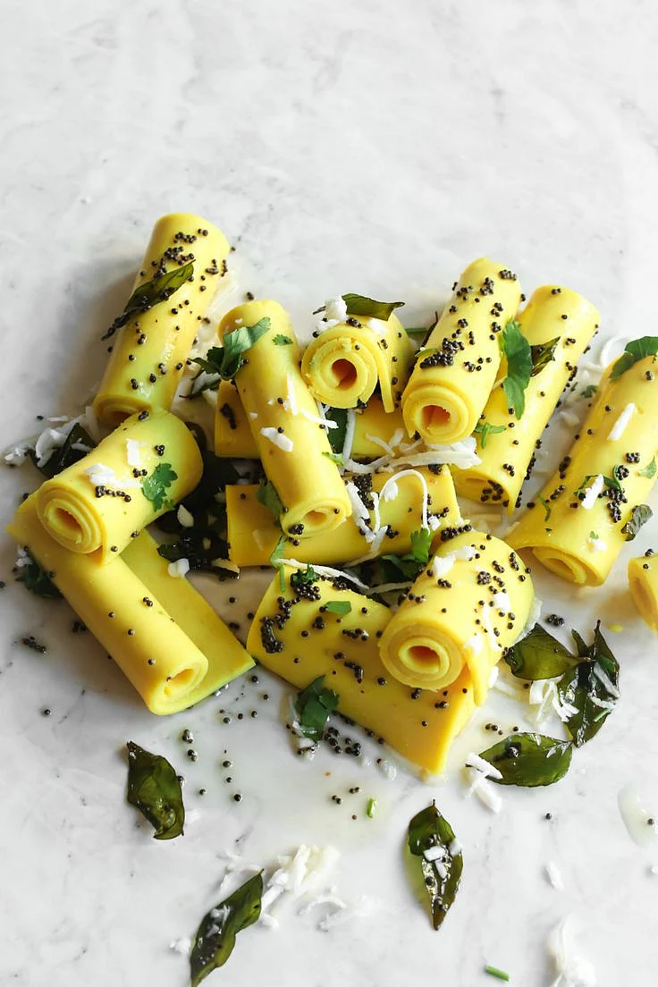 Gujarati Khandvi Patuli Paturi Sanjana Feasts Sharing Plates