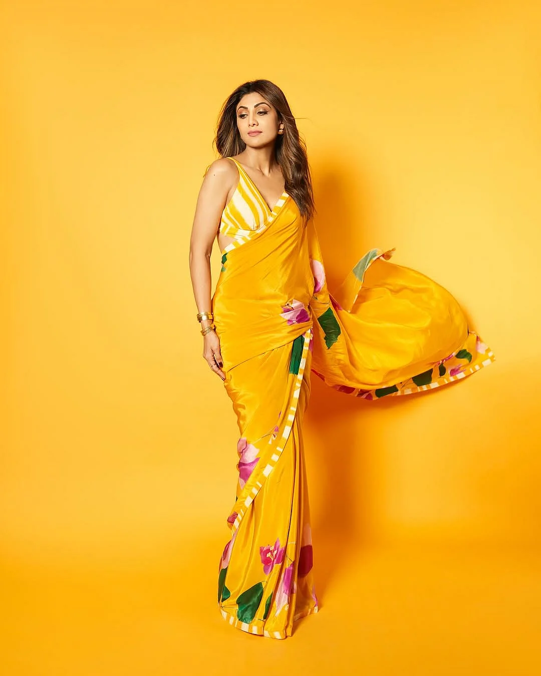 theshilpashetty looking alluring in our bougainvillea yellow saree Elegance in Every Drape with Ru