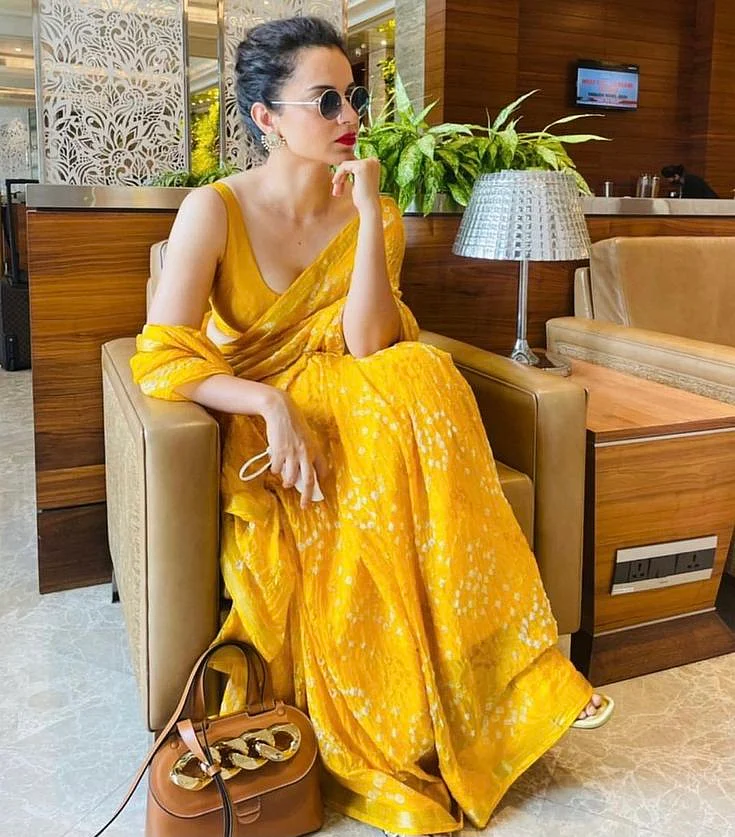 Kangana Ranaut looks mesmerising in the yellow saree look