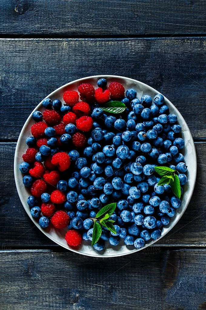 Blueberries and raspberries