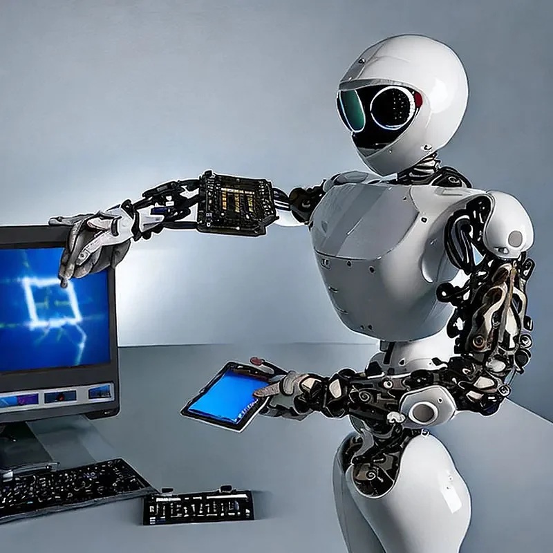 AI text to image photo robot with computer