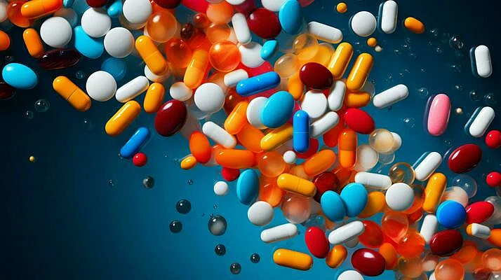 medicine container spills colorful pills background free photo