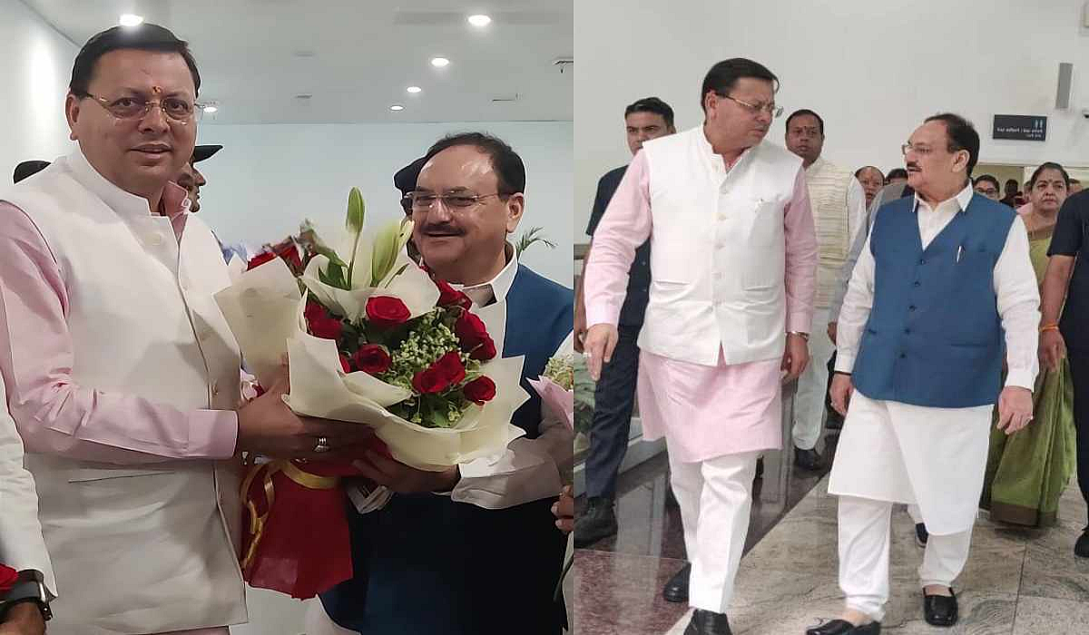 Pushkar Singh Dhami Welcomed JP Nadda
