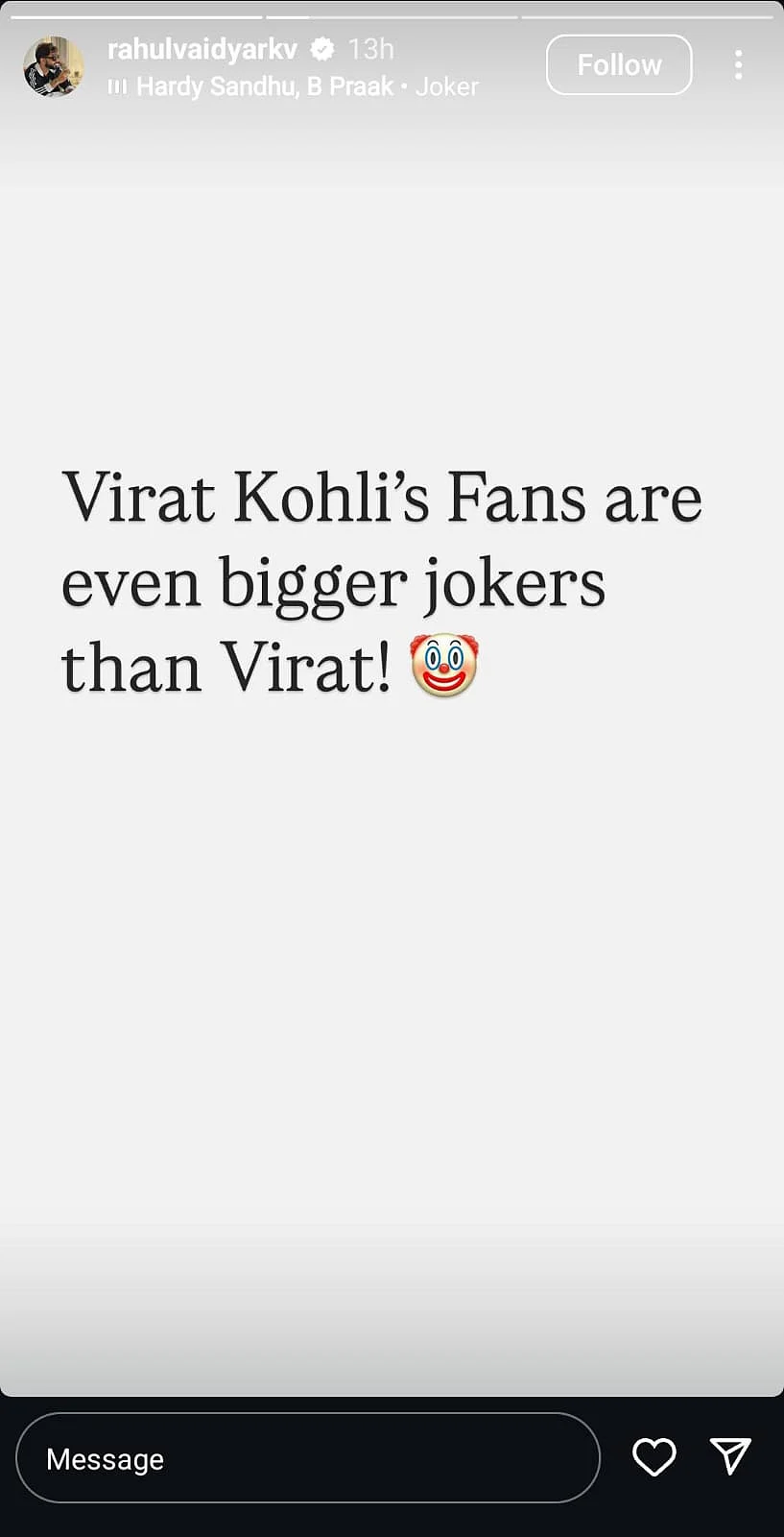 Rahul Vaidya's IG Story