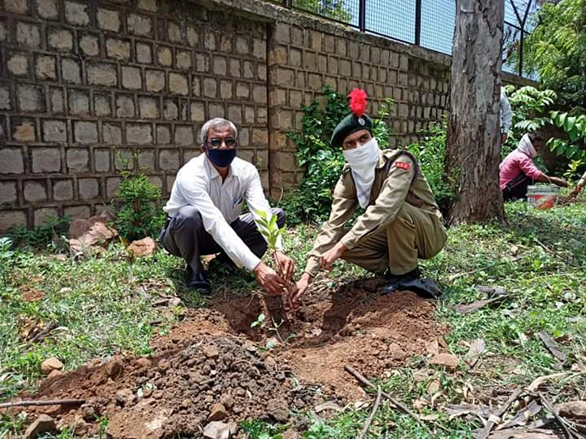 हरियाली बढ़ाने एनसीसी कैडेट्स ने आकाशवाणी में किया पौधोरोपण