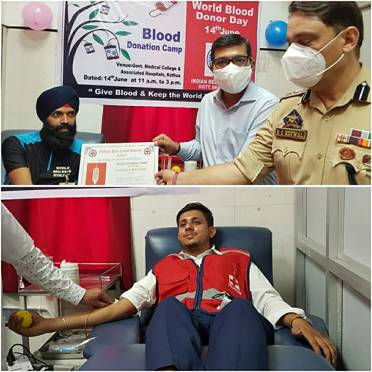 विश्व रक्तदाता दिवस पर डीसी कठुआ ने जीएमसी कठुआ में रक्तदान शिविर का उद्घाटन किया