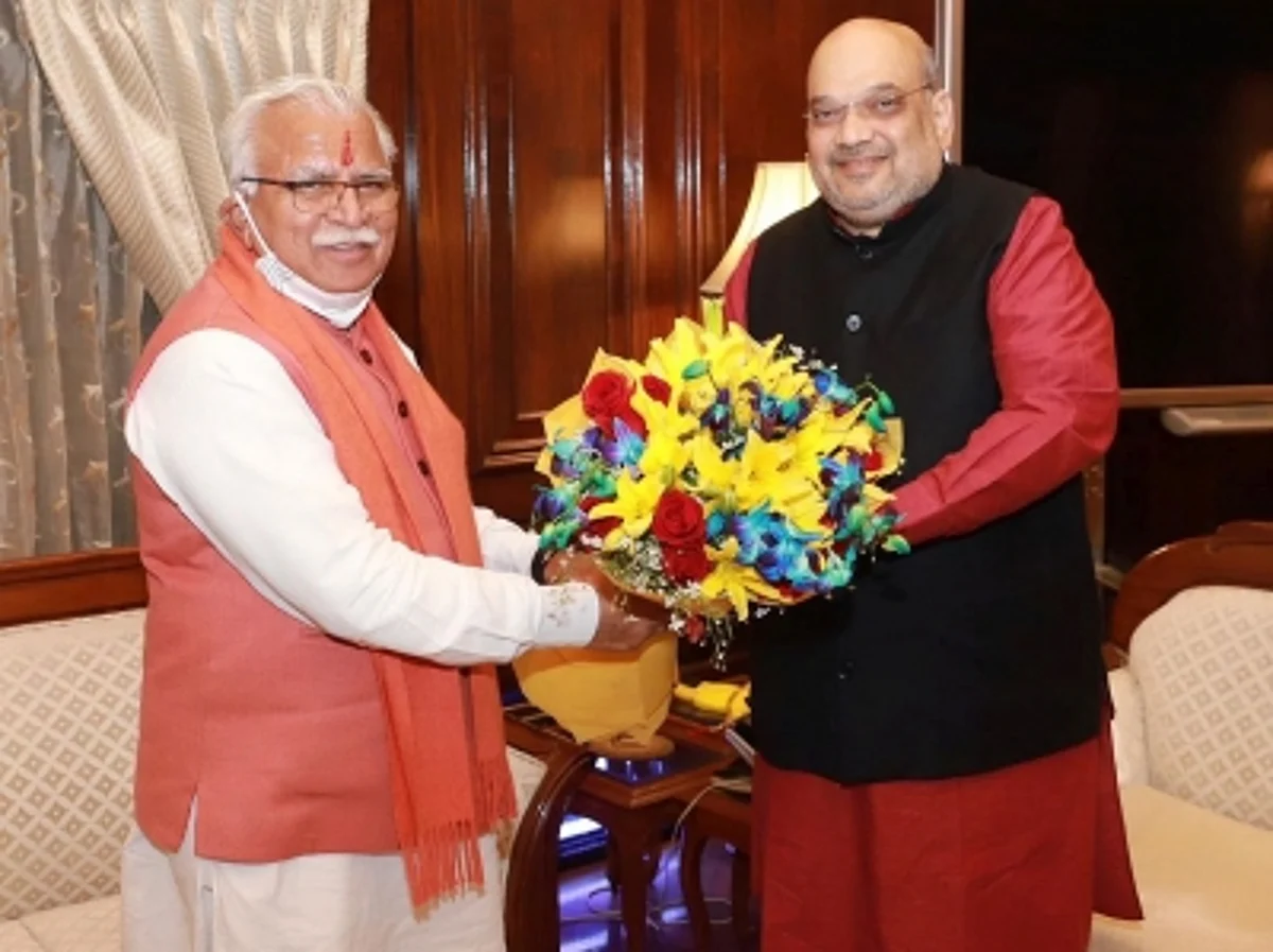 हरियाणा के मुख्यमंत्री मनोहर लाल ने की गृह मंत्री अमित शाह से मुलाकात - किसान आंदोलन और उपचुनाव पर हुई बात