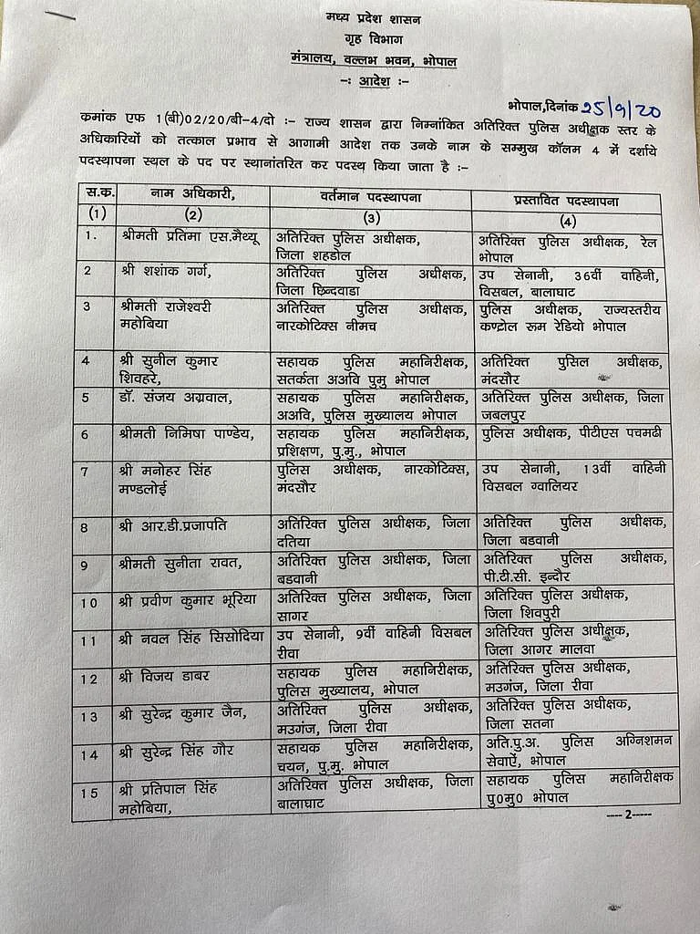 पुलिस विभाग ने जारी की लिस्ट