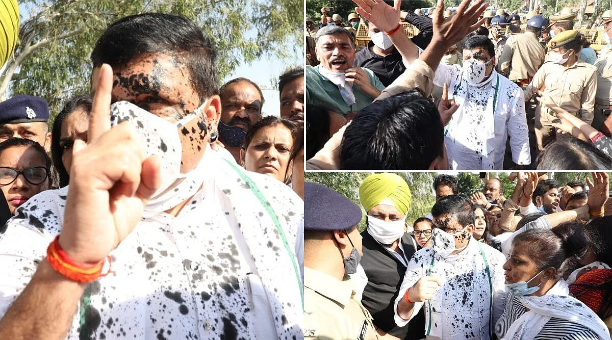 हाथरस पीड़ित परिवार से मिलने गए आप सांसद संजय और MLA पर फेंकी काली स्याही