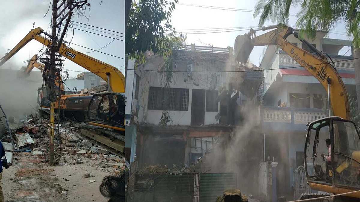 आरोपी 'प्यारे मियां' के लालाराम नगर वाले मकान को निगम की टीम ने किया ध्वस्त