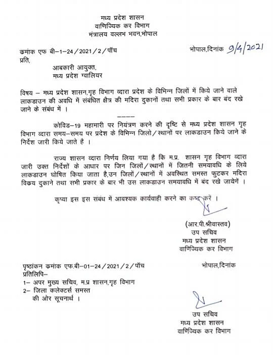 MP शासन गृह विभाग द्वारा आदेश जारी