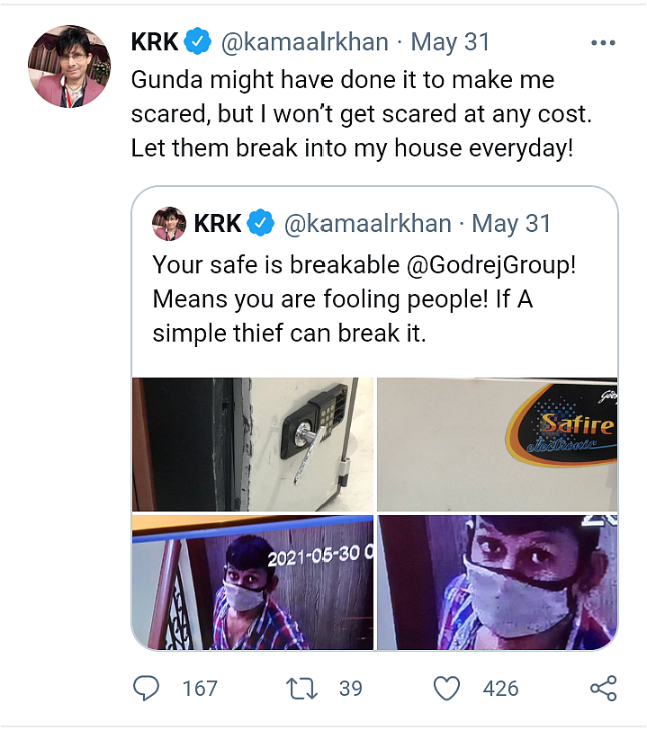 KRK के घर हुई चोरी, CCTV फुटेज शेयर कर कही यह बात