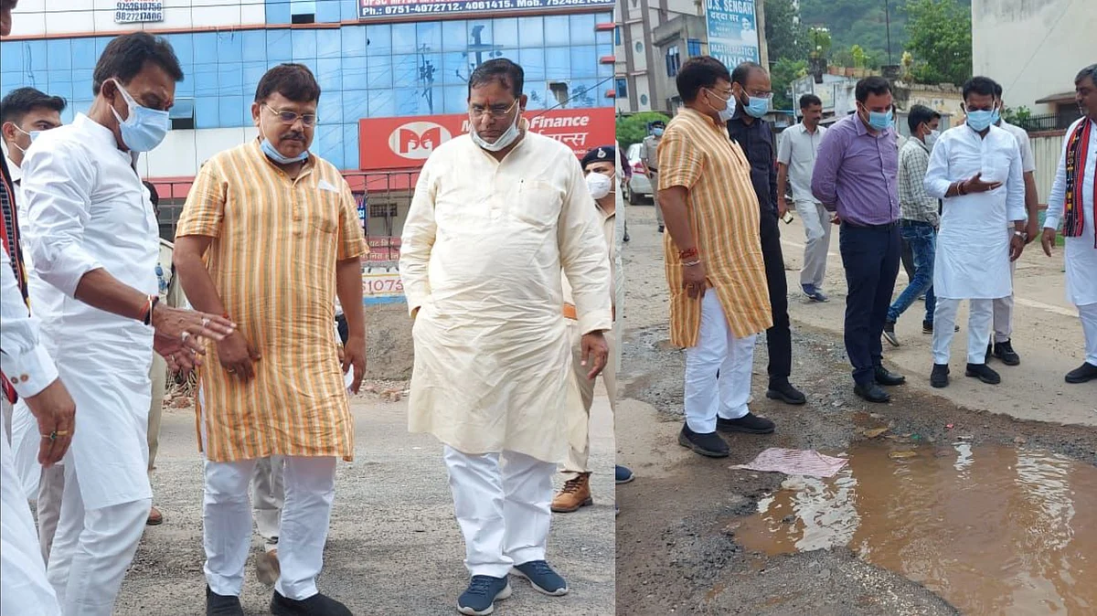 Gwalior : सड़क से गिट्टी उठाकर बोले प्रभारी मंत्री, ऐसे हो रही है पेंच रिपेयरिंग