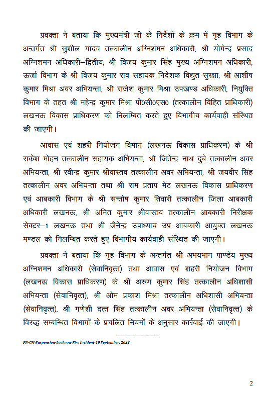 लेवाना होटल हादसे में योगी सरकार का बड़ा एक्शन, कई अधिकारियों को सस्पेंड करने का आदेश