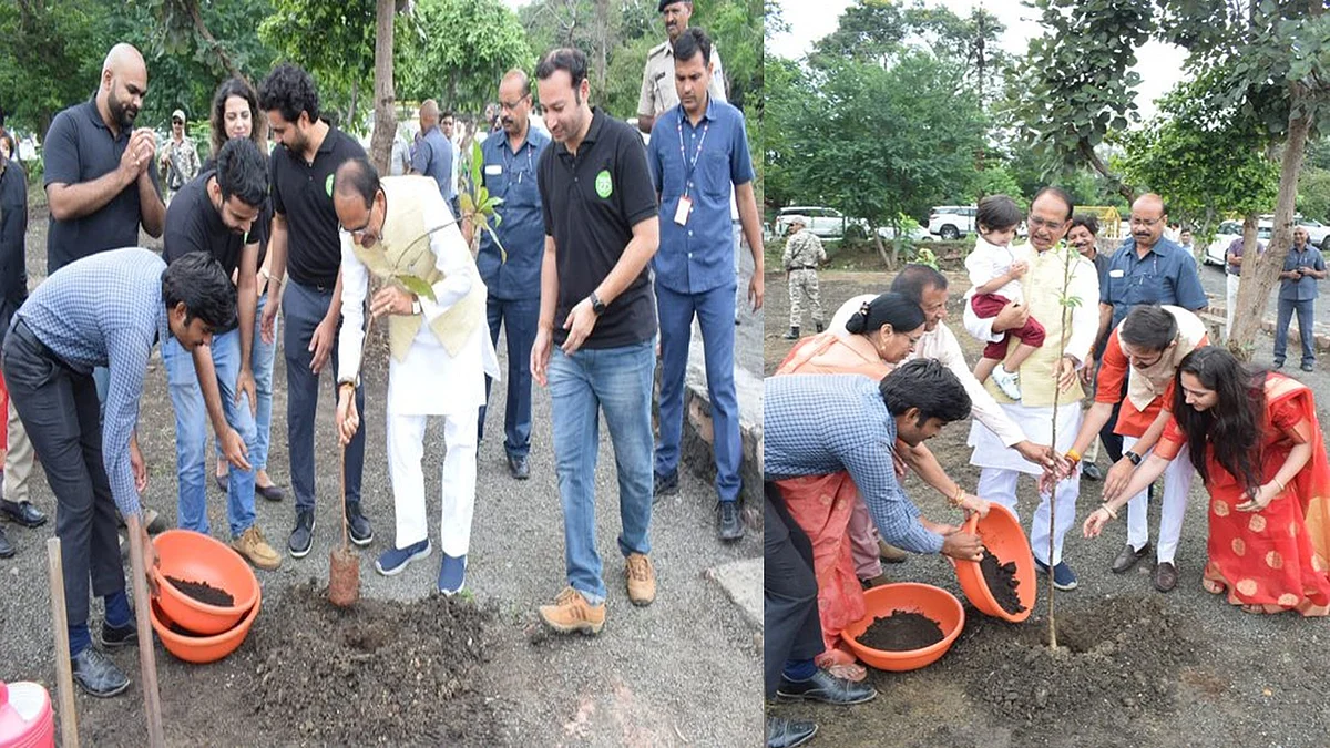 सीएम ने लगाए बादाम, गूलर और सप्तपर्णी के पौधे