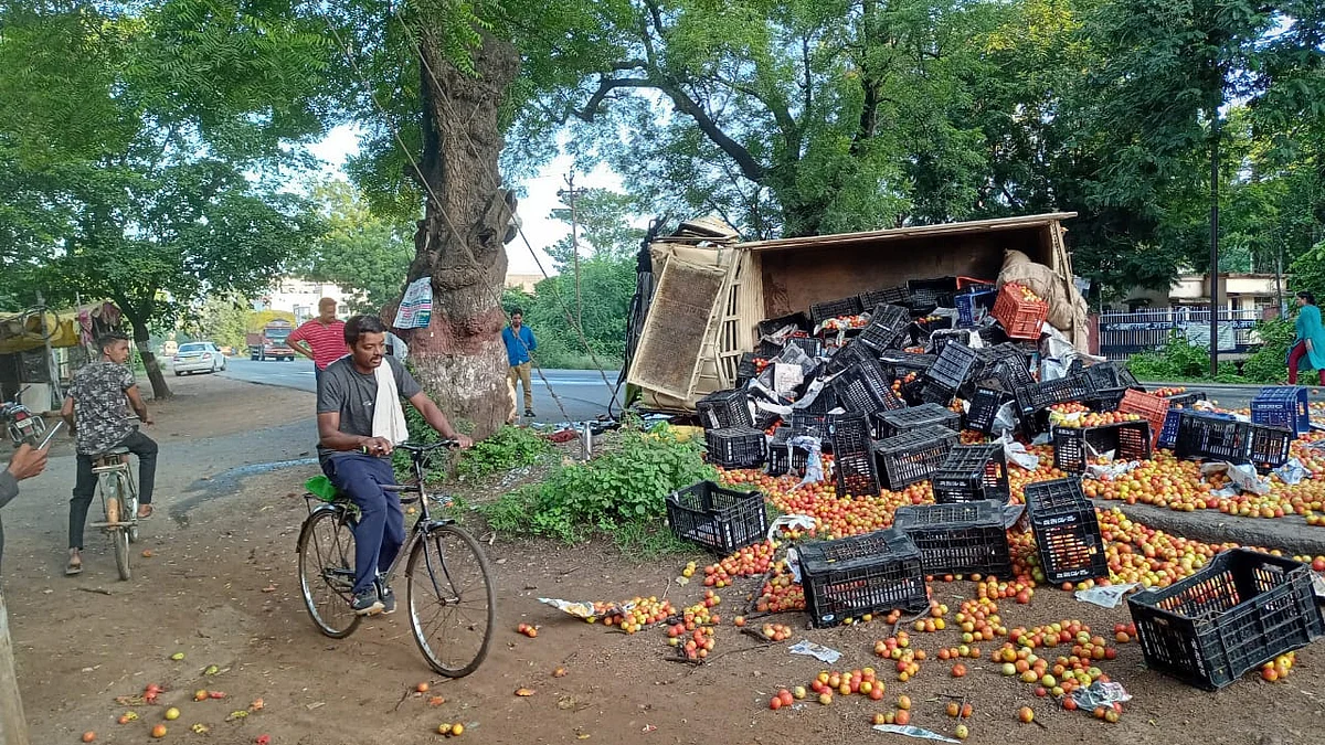 भंडारा शहराजवळ टोमॅटोचे पीकअप उलटले