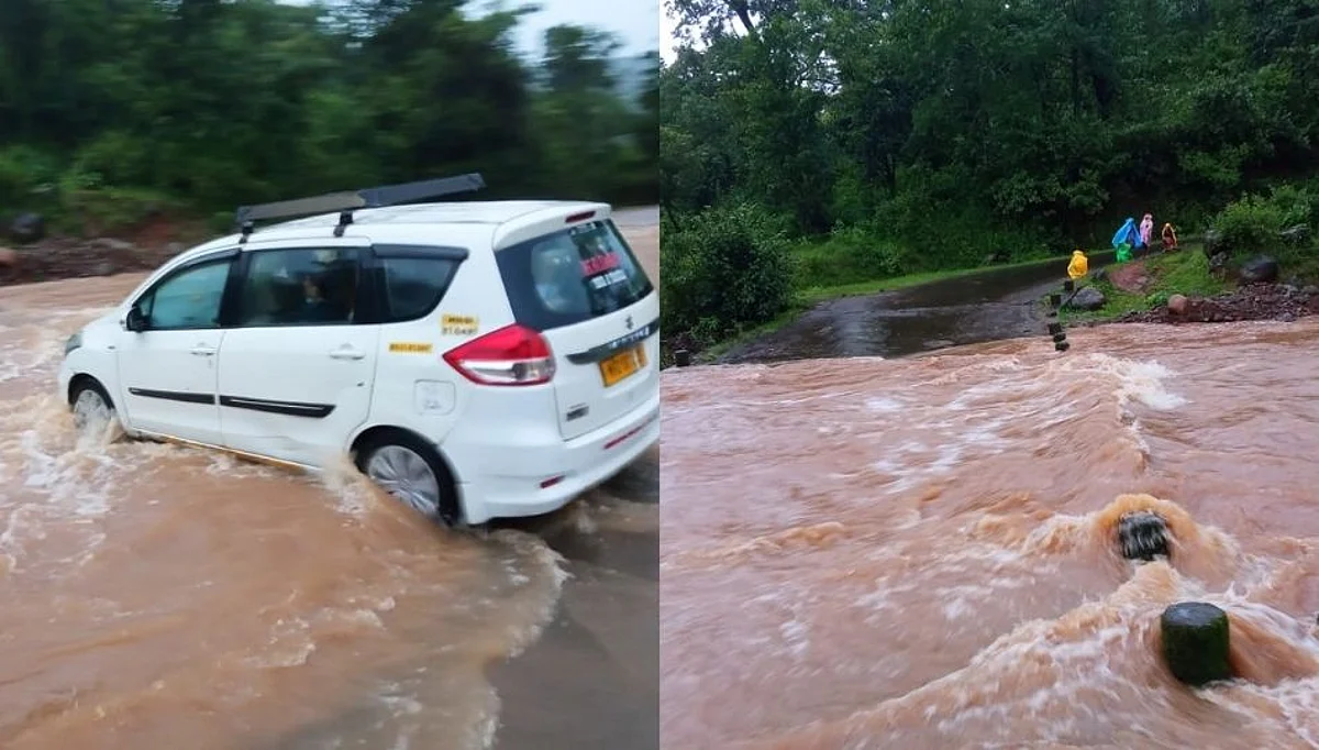 कसणी गावाजवळील पूल पाण्याखाली गेल्याने वाहतूक ठप्प