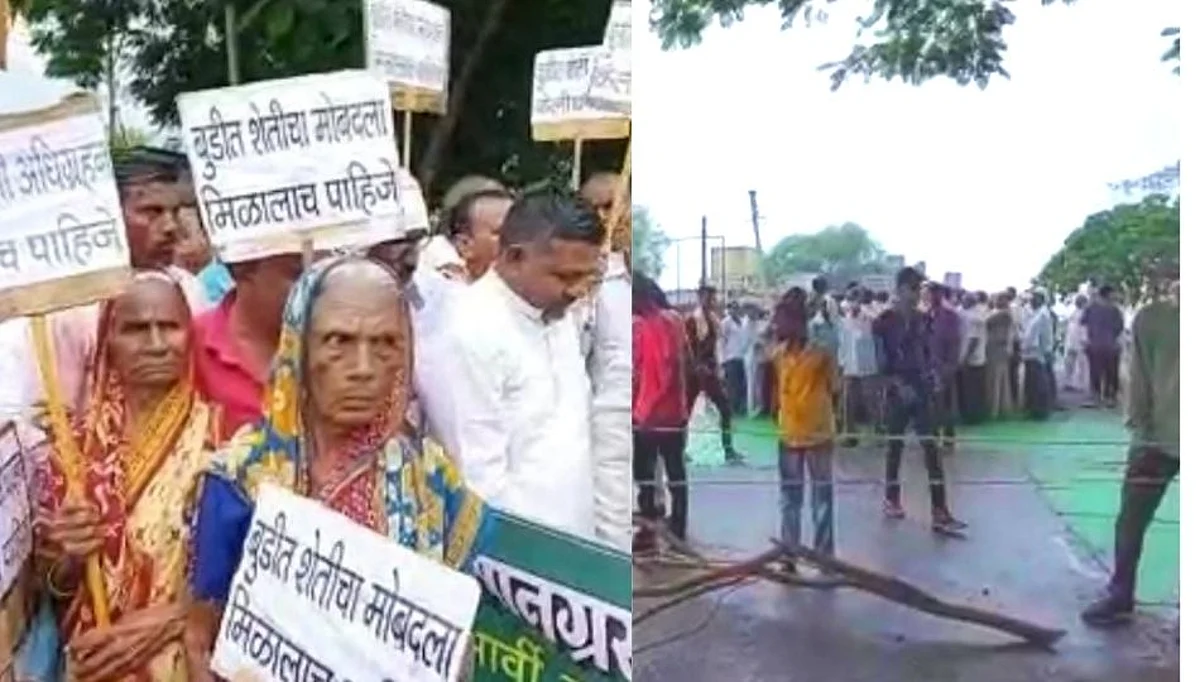 लोवर वर्धा धरणाचे बँक वॉटर शिरले शेतात; संतप्त शेतकर्यांचा रास्ता रोको