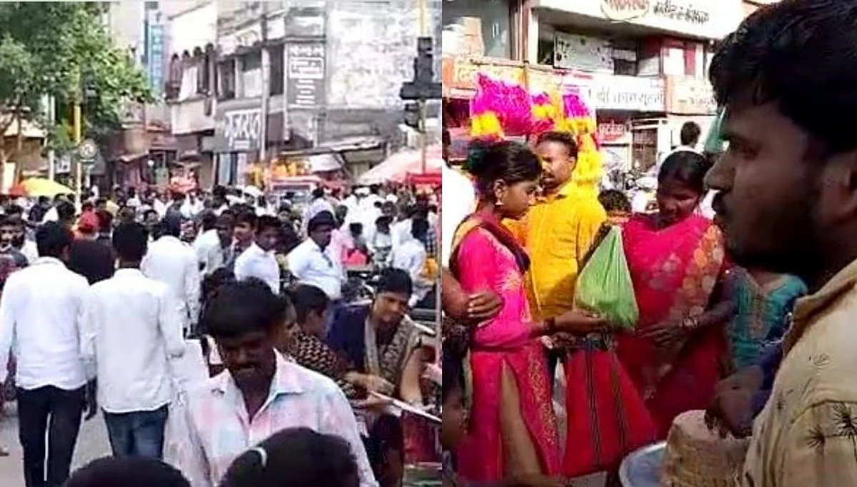 गणपती खरेदीसाठी लातूरच्या बाजारपेठेत विना मास्क मोठी गर्दी