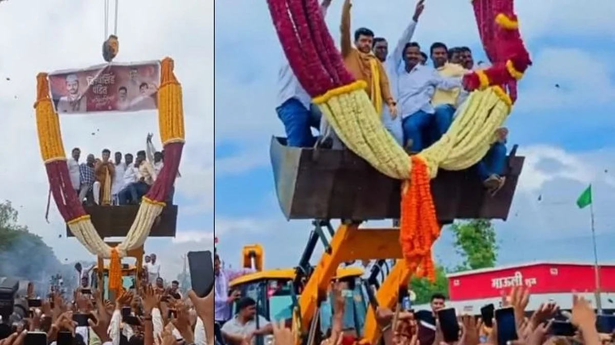 Viral Video: वाढदिवसाचा अतिरेक, NCP नेत्याची जेसीबीच्या खोऱ्यावर चढून चमकोगिरी
