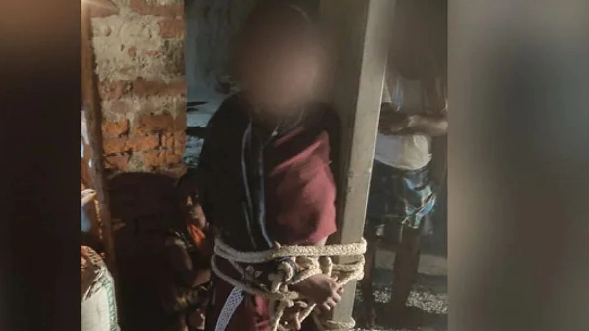 अनैतिक संबंधांच्या संशयावरुन पत्नीला खांबाला बांधून मारहाण