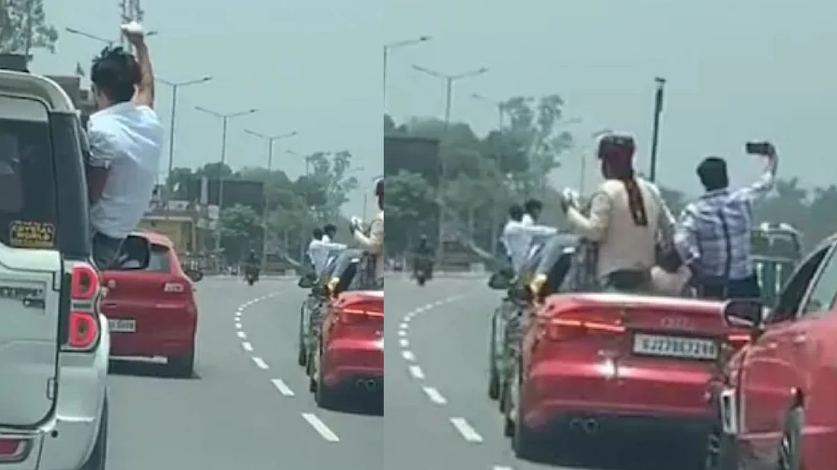 धावत्या कारमध्ये उभं राहून सेल्फी घेणं नवरदेवाच्या अंगलट, पोलिसांनी ठोठावला २ लाखांचा दंड
