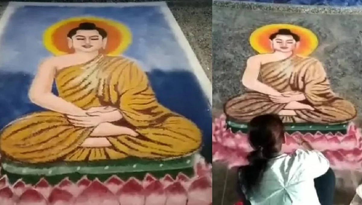 अकोल्यात भगवान बुद्धांची आकर्षक रांगोळी काढून साजरी केली बुद्धपौर्णिमा !