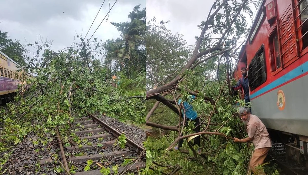Tauktae Cyclone : कोकण रेल्वेच्या ट्रॅकवर झाडे पडली; नेत्रावती एक्स्प्रेस खोळंबली