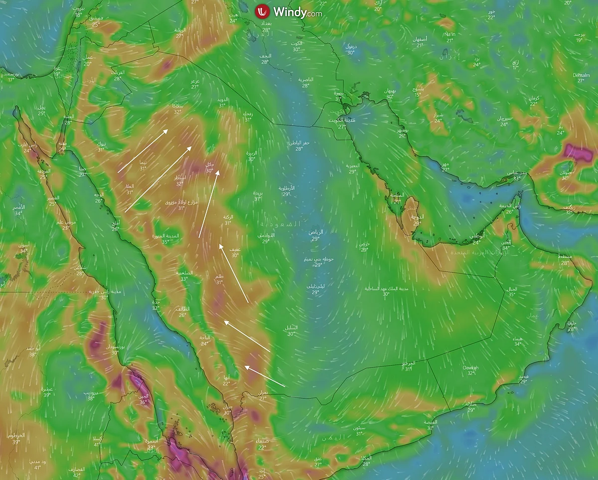 أجواء الأربعاء.. فرص الأمطار والرياح والغبار في توقعات "المسند"