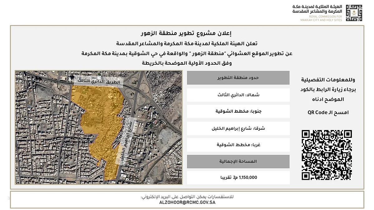 "ملكية مكة والمشاعر" تعلن تطوير الموقع العشوائي "منطقة الزهور"
