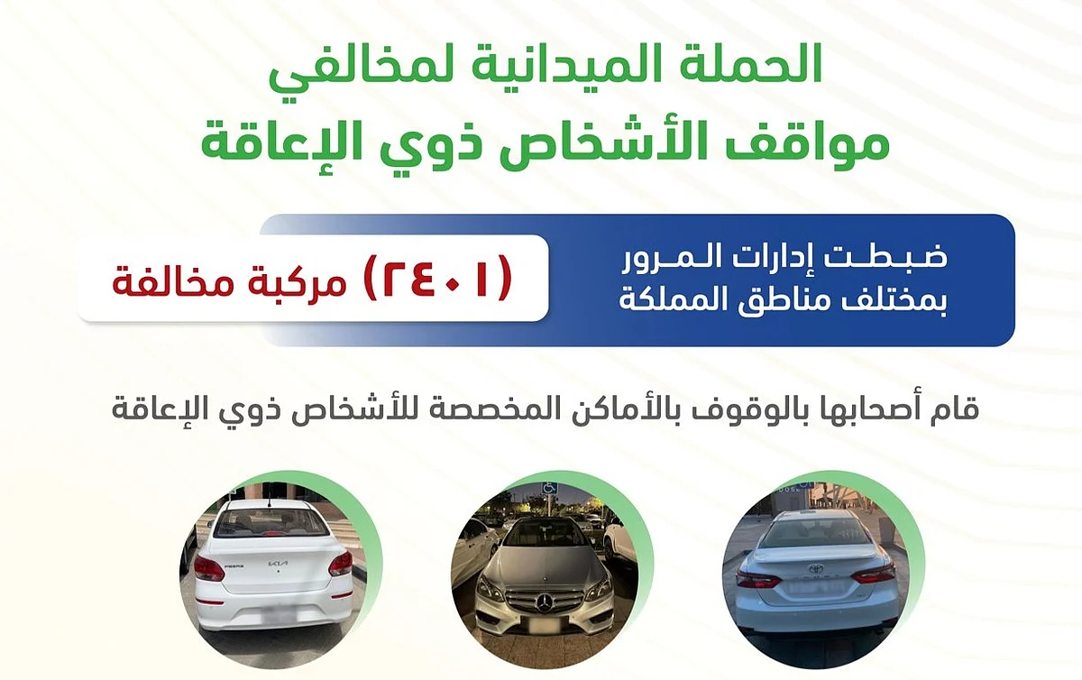 ضبط 2401 مركبة خالفت الوقوف في الأماكن المخصصة للأشخاص ذوي الإعاقة