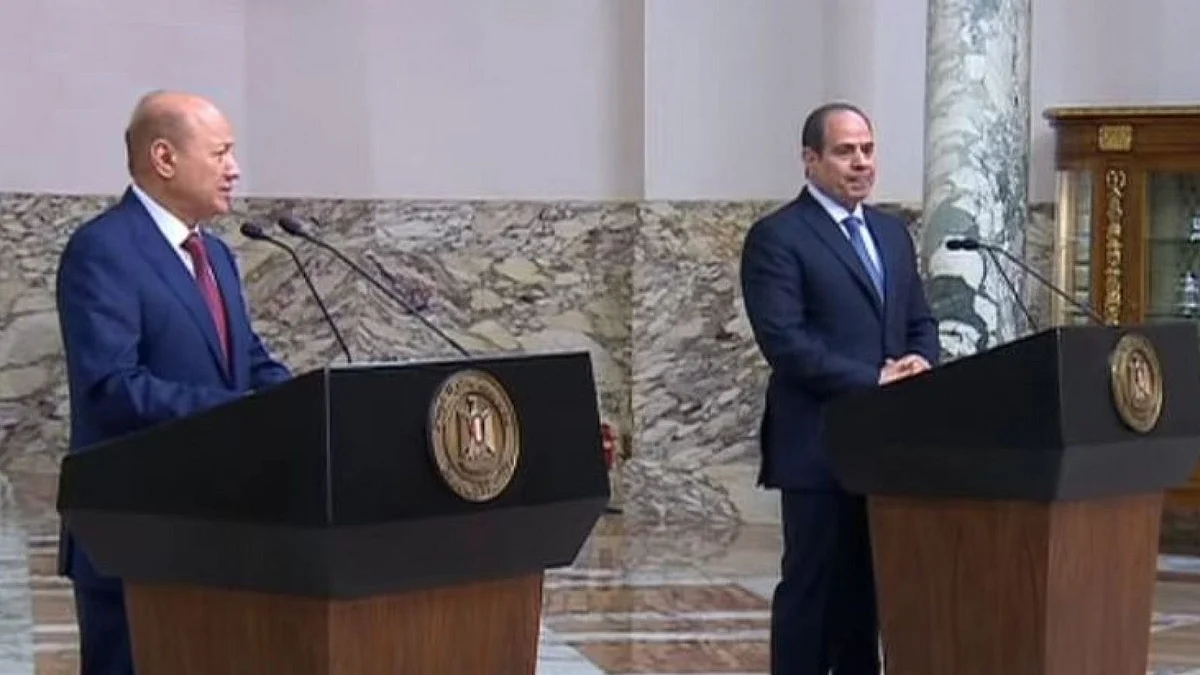 "السيسي" في مؤتمر صحفي مع "العليمي" يؤكد دعم بلاده لجهود تحقيق السلام في اليمن