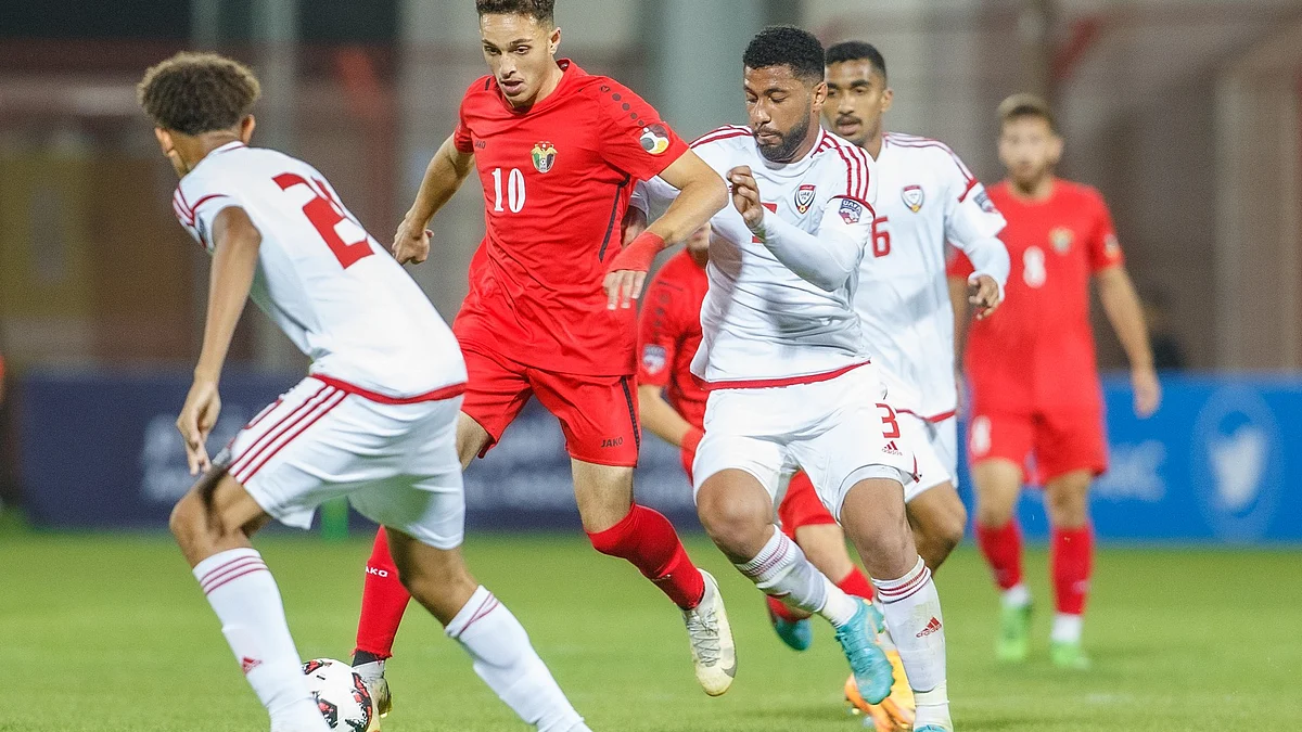جانب من مباراة منتخبي الأردن والإمارات