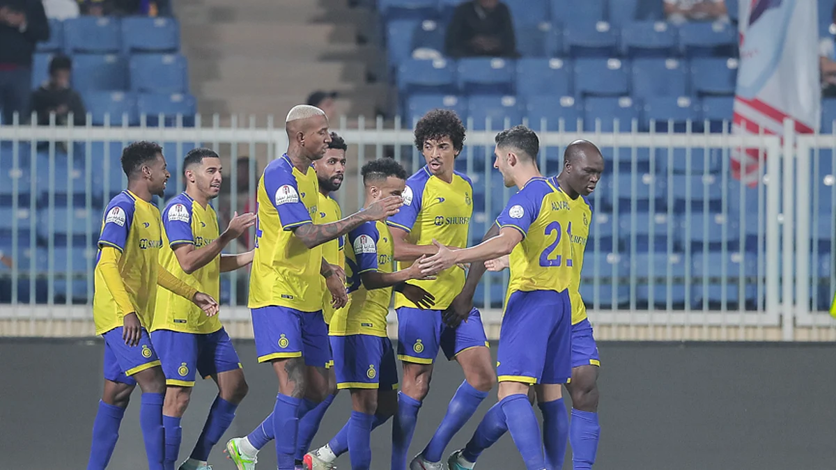 فرحة لاعبي النصر بالفوز على أبها