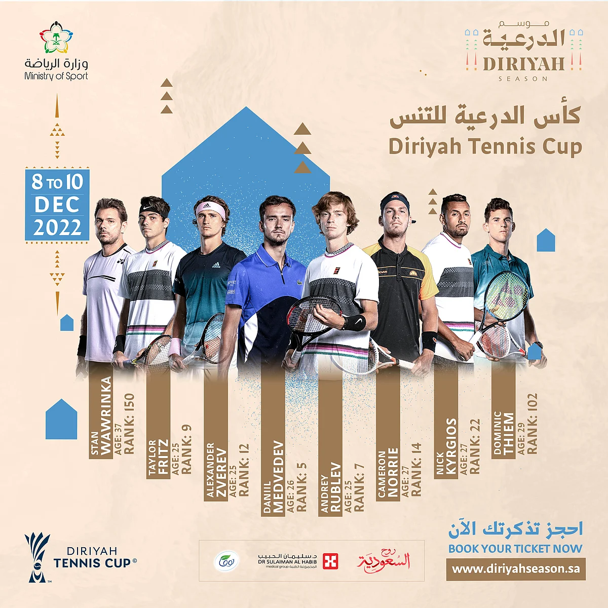 بمشاركة أبرز نجوم التنس العالميين.. طرح تذاكر كأس الدرعية للتنس أمام الجمهور