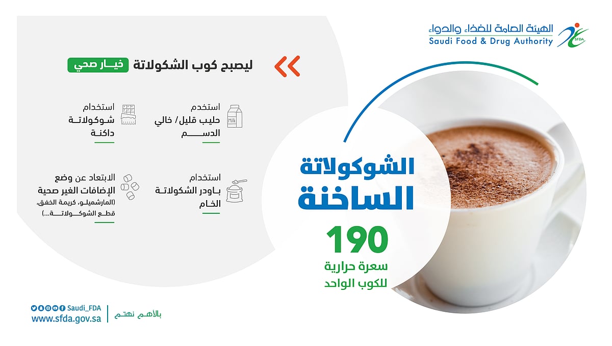 "الغذاء والدواء" تقدم توصياتها حول كوب الشوكولاتة الداكنة