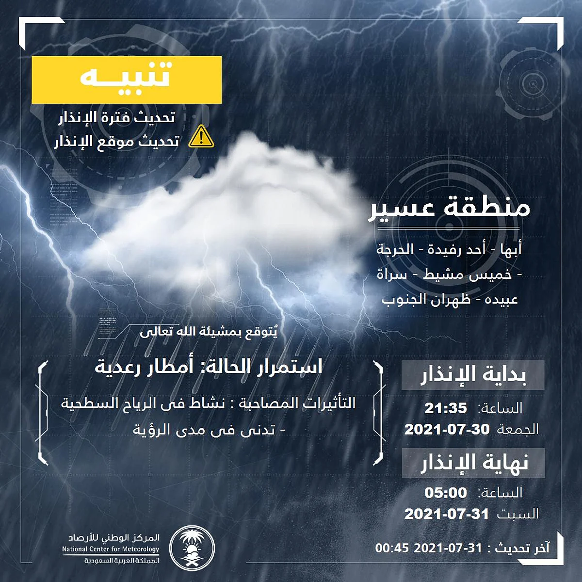 "الأرصاد" ينبِّه 4 مناطق: أمطار وسُحب رعدية وتدنٍّ في مدى الرؤية