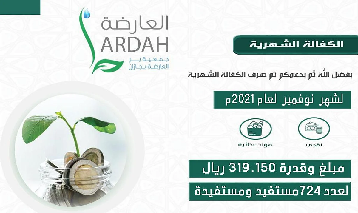 "بِر العارضة" تصرف أكثر من 319 ألف ريال لمشروع الكفالة الشهرية
