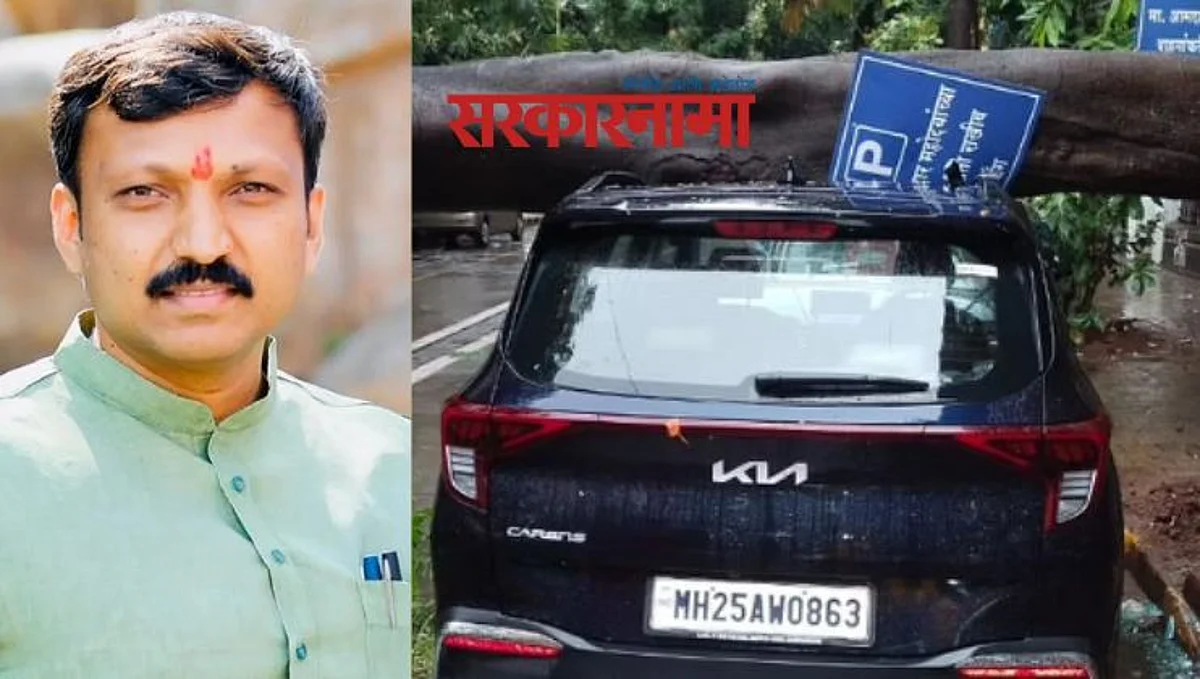 शिवसेना खासदार ओमराजे निंबाळकरांच्या गाडीवर कोसळले झाड