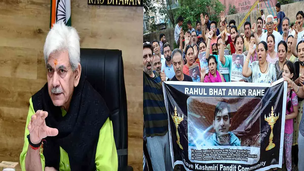 J&K: LG Manoj Sinha Meets Kashmiri Pandits Protesting Murder of Rahul Bhat