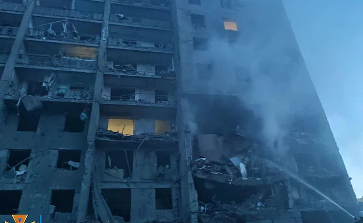 A residential building was destroyed