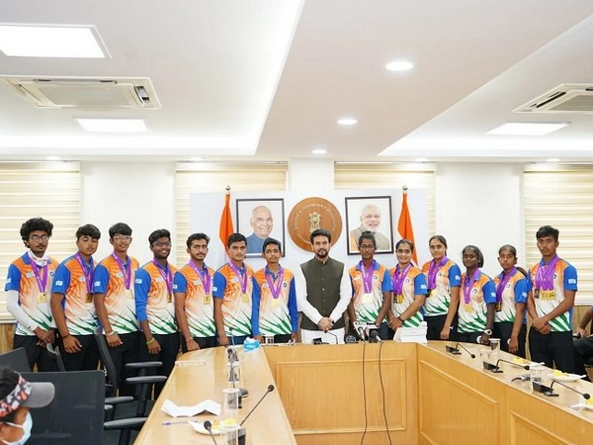 Sports Minister Anurag Thakur meets World Youth Archery C’ship winners