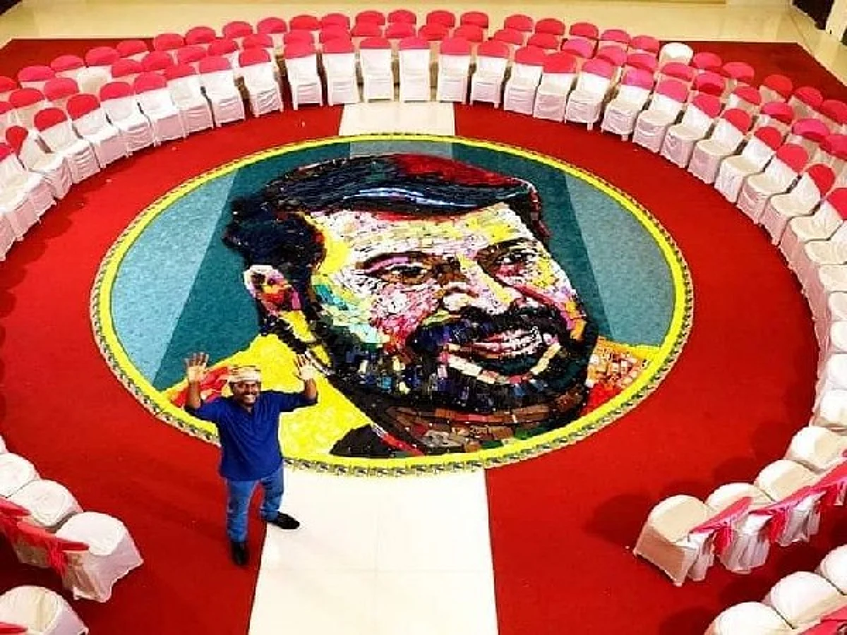 Man creates giant portrait using 600 mobile phones for actor Mammootty on 70th birthday