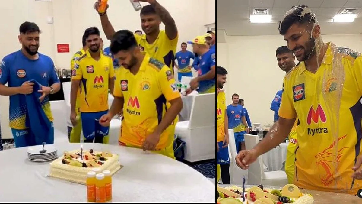 Shardul’s Birthday: धोनी ने तौलिया बिछाया और साथियों ने केक और कोल्ड ड्रिंक से नहलाया, देखे वीडियो