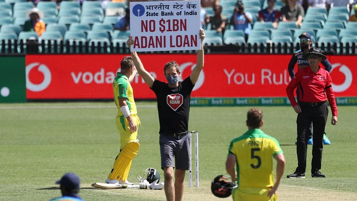 Protest over SBI Loan to Adani Coal Mine Disrupts Cricket Match