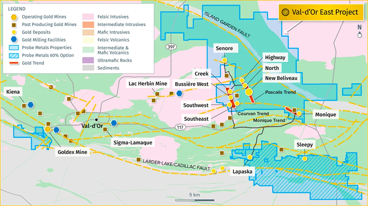 Probe Metals Update on Pascalis Gold Trend at ValdOr East Project