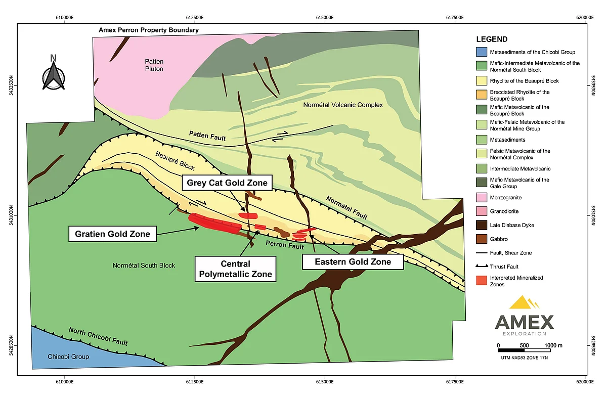 Amex Exploration Update for Eastern Gold Zone at Perron