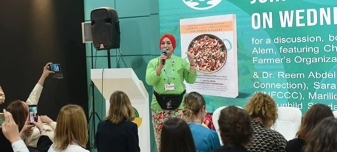 World Food Programme Goodwill Ambassador Chef Manal Al Alem, during the launch of the Cookbook in Support of the United Nations at COP27 in Egypt